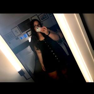 PLUS SIZE VELVET BLACK BUTTON UP DRESS